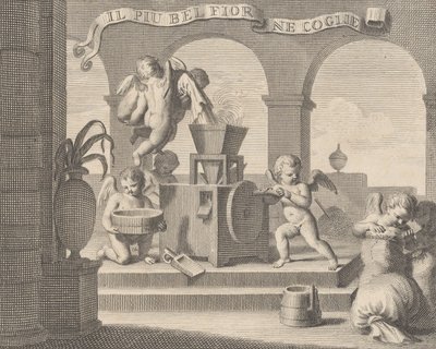 Összegyűjti a legszebb virágot, Il più bella fior groglie ne, egy hattagú putti munkacsoport, 1740-59 alkotó: Carlo Gregori
