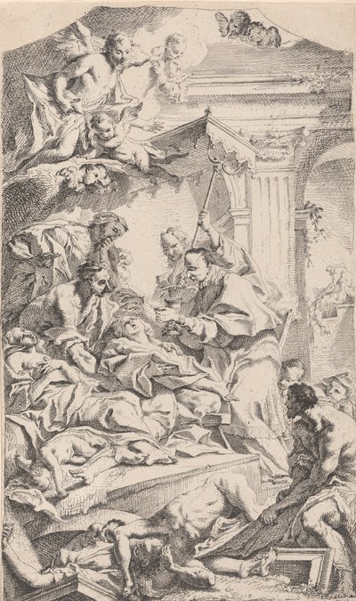 Szent Károly úrvacsorát ad a pestisjárványban szenvedőknek, 1725-75. alkotó: Carlo Innocenzo Carloni
