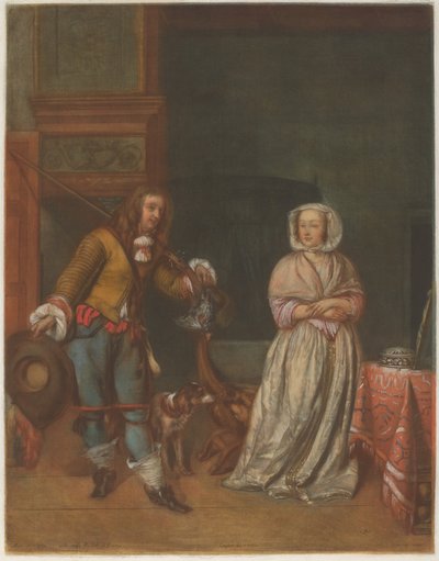 Huntsman látogatóba egy hölgynél alkotó: Carlo Lasinio after Gabriel Metsu