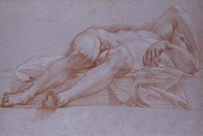 Tanulmány Sziszera alakjához, kréta, papír, 1680 körül: előzetes rajz a római Szent Péter-székesegyház bemutatási kápolnájába szánt Jael és Sziszera mozaikhoz. alkotó: Carlo Maratta or Maratti