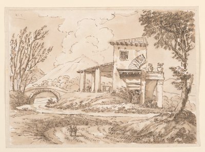 Rajz, Tájkép villával, 1750-60 alkotó: Carlo Marchionni