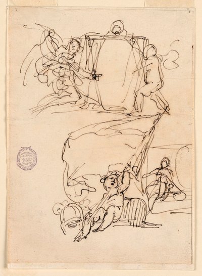 Rajz, Három vázlat, 1775 előtt alkotó: Carlo Marchionni