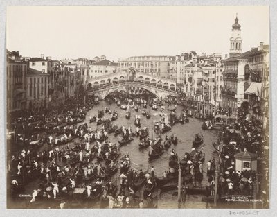 Gondolaverseny a velencei Canal Grandén, a Rialto hídnál alkotó: Carlo Naya