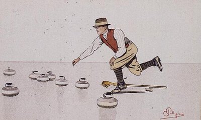 Követ dobó ember a curling játékban (színes litó) alkotó: Carlo Pellegrini