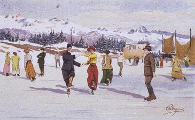 Korcsolyázók a jégpályán (színes litográfia) alkotó: Carlo Pellegrini