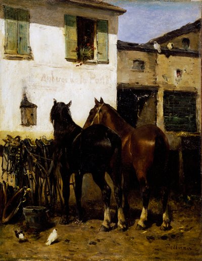 Postalovak, Carlo Pittara (1836-1891) festménye, olaj, vászon, 41x32 cm, Olaszország alkotó: Carlo Pittara