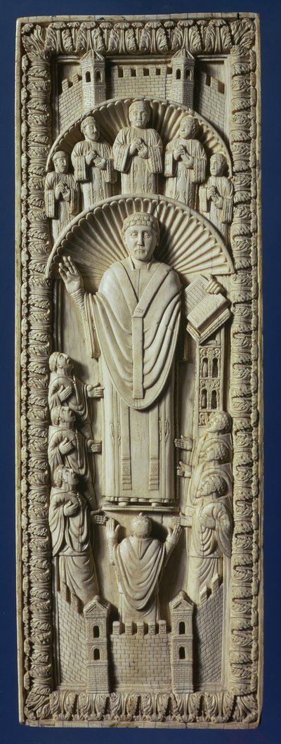 Egy érsek a kórusában, i.sz. 875 körül (elefántcsont-tábla) alkotó: Carolingian School