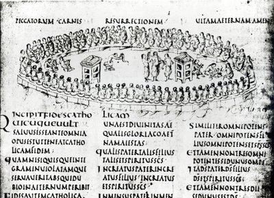 Illusztráció egy jelenetről az egyik zsoltárból, az Utrechti zsoltárból, a reimsi eredeti másolata, jelenleg az Utrechti Egyetemi Könyvtárban (toll és tinta) alkotó: Carolingian School