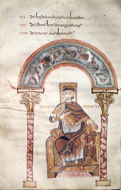 Ms CCII fol.91v Apollo Medicus, Sevillai Izidor Etymologiae-jából alkotó: Carolingian School