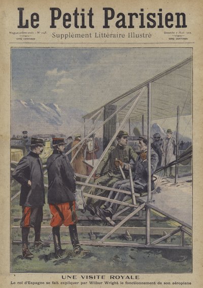 Wilbur Wright elmagyarázza repülőgépének működését XIII. Alfonz spanyol királynak alkotó: Carrey