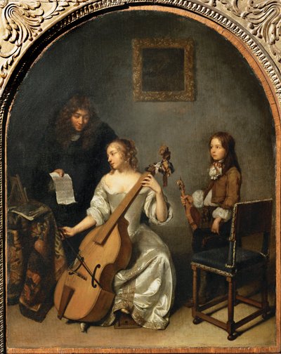 La lecon de basse de viol - A csellólecke ... alkotó: Caspar (studio of) Netscher