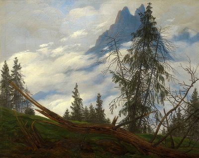 Hegycsúcsok mozgó felhőkkel. 1835 körül alkotó: Caspar David Friedrich
