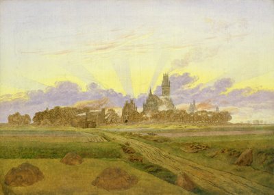 Hajnal Neubrandenburgban (olaj, vászon) alkotó: Caspar David Friedrich