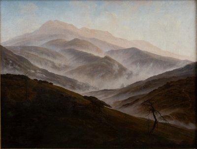Német: Riesengebirgslandschaft mit aufsteigendem Nebel Óriás hegyvidéki táj felszálló köddel alkotó: Caspar David Friedrich