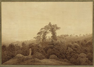 Tengerparti táj kereszttel és szoborral alkotó: Caspar David Friedrich