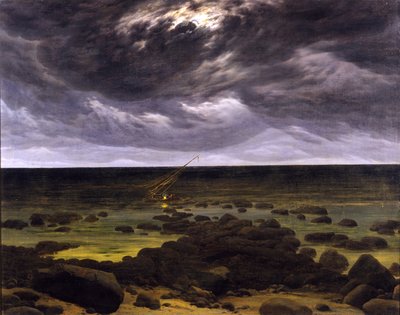 A tengerpart holdfényben alkotó: Caspar David Friedrich