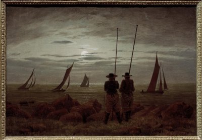 Hold éjszaka a tengerparton halászokkal alkotó: Caspar David Friedrich