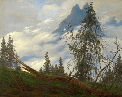 Hegyi csúcs sodródó felhőkkel alkotó: Caspar David Friedrich