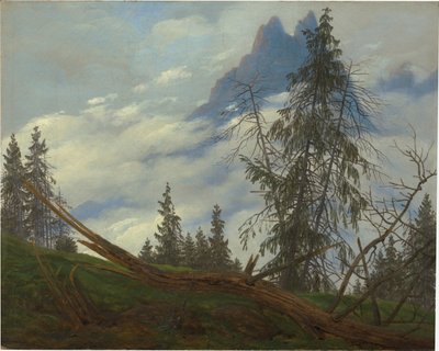 Hegyi csúcs sodródó felhőkkel alkotó: Caspar David Friedrich