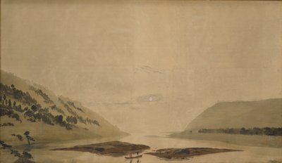 Hegyvidéki táj folyóval reggel, 183035 (wc és tempera átlátszó papíron) (pár a 265365-höz) alkotó: Caspar David Friedrich