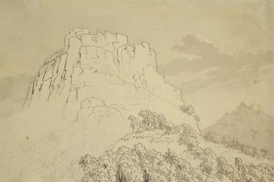 Sziklás dombtető, elöl erdős domb (ceruza, toll és wc mosás papíron) alkotó: Caspar David Friedrich