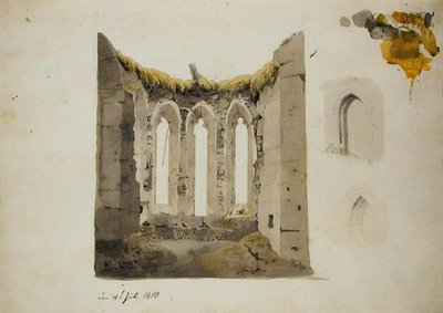 Egy gótikus kórus romjai, 1810. július 4. (ceruza és WC papíron) alkotó: Caspar David Friedrich