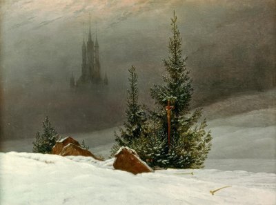 Téli táj templommal alkotó: Caspar David Friedrich