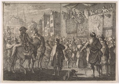 Az osnabrücki béke kihirdetése egy városban, 1648 alkotó: Caspar Luyken (attributed to)