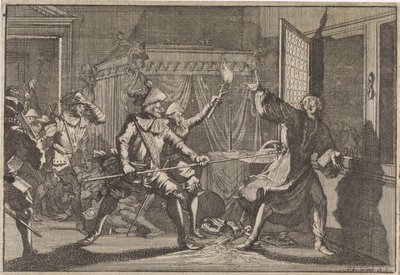 Albrecht von Wallensteint, Friedland hercegét saját katonái gyilkolják meg, 1634 alkotó: Caspar Luyken (attributed to)