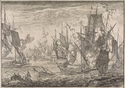 Tengerészeti csata török ​​hadihajók és a Máltai Lovagok gályái között, 1644 alkotó: Caspar Luyken (attributed to)