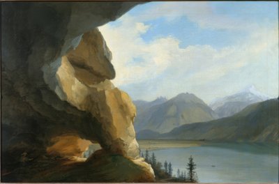 Kilátás a Beatus-barlangból a Thun-tóról a Schynige Platte-re alkotó: Caspar Wolf
