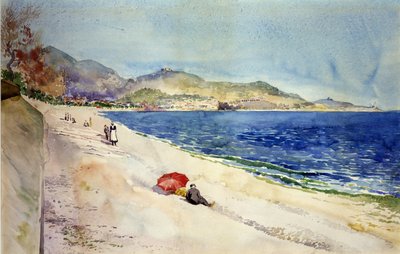 A strandon a Promenade des Anglais alatt, Nizza, Franciaország alkotó: Cass Gilbert