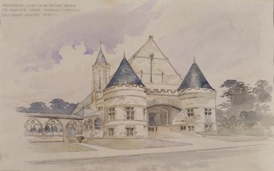 Előzetes tanulmány a Shattuck Iskola fegyverraktárának épületéről, Faribault, Minnesota alkotó: Cass Gilbert
