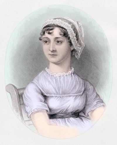 Jane Austen portréja, 1850 körül (kézzel színezett metszet) alkotó: Cassandra (after) Austen