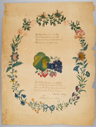 Cím nélkül (vers és díszkoszorú) (wc, grafit és tinta papíron) alkotó: Catherine Emma Manley