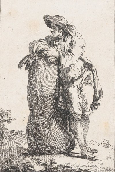 Gabonászsákra támaszkodó paraszt, 1758. alkotó: Catherine Francoise Beauvarlet