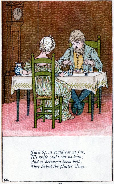 Illusztráció: „Jack Sprat nem tudott zsírt enni”, Kate Greenaway 1846-1901 alkotó: Catherine Greenaway