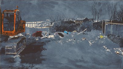 Széles terület 300 gőtével, 2014 (linómetszet és metszet) alkotó: Catherine Sutcliffe Fuller