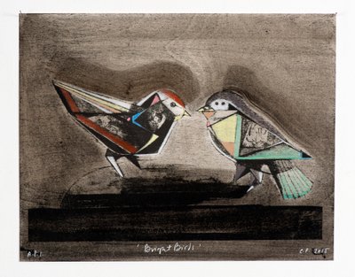 Bright Birds, 2014 (mokulitolitográfia kézi színezéssel) alkotó: Cathie Pilkington