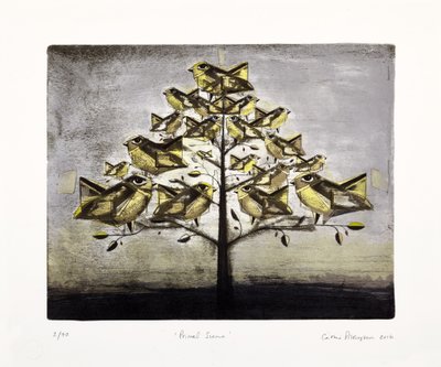 Ősjelenet, 2016 (mokulitolitográfia kézi színezéssel) alkotó: Cathie Pilkington