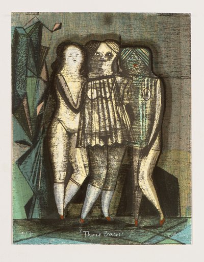 Három grácia, 2014 (mokulitolitográfia kézi színezéssel) alkotó: Cathie Pilkington