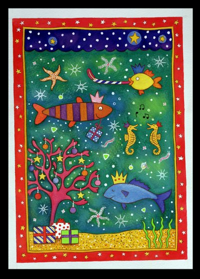 Fishy Christmas, 1997 (wc és pasztell papíron) alkotó: Cathy Baxter