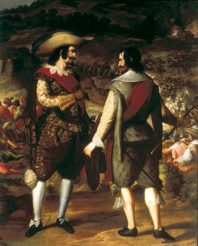San Juan elfoglalása Puerto Ricóban (Puerto Rico) (1625). Részlet. Az előtérben Don Juan de Haro asszisztensével beszélget. Mögötte a spanyolok által őrzött erőd, akik távozásra kényszerítik a hollandokat. Eugenio Caxes vagy Cajes festménye (1577-1634) alkotó: Caxesi or Caxete Eugenio Caxes