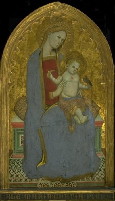 Szűz és gyermeke aranypintyvel játszik, és egy kölest tart a kezében alkotó: Cecco di Pietro