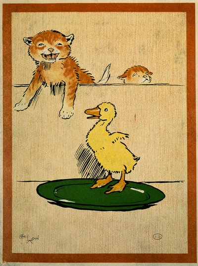 Macskák és kacsa. Cecil Aldin (1870-1935) rajza. Párizs, dekoratív művészet alkotó: Cecil Charles Windsor Aldin
