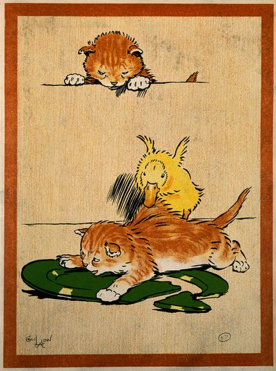 Macskák és kacsa. Cecil Aldin (1870-1935) rajza. Párizs, dekoratív művészet alkotó: Cecil Charles Windsor Aldin