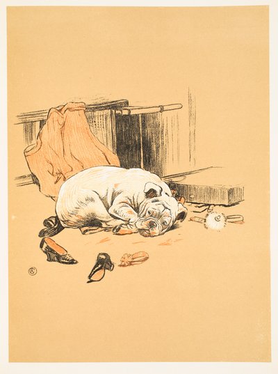 Csalódás amiatt, hogy nem találom a csokoládét, Egy meleg kutya, Egy bolond év története Aldin, Cecil Charles Windsor (1870-1935), megjelent William Heineman, 1905. 1. kiadás, illusztráció, kréta és C alkotó: Cecil Charles Windsor Aldin