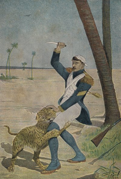 Egy francia katonát megtámadt egy párduc Egyiptomban alkotó: Cecil Charles Windsor Aldin