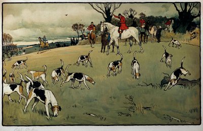 Vadászjelenet, Cecil Aldin (1870-1935) nyomvonal akvarellje 19. századi magángyűjtemény alkotó: Cecil Charles Windsor Aldin