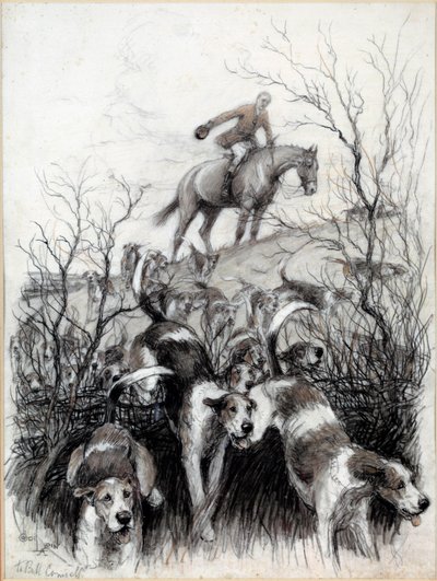 Vadászjelenet Angliában: Kutyák rajza: Cecil Aldin (1870-1935) 19. századi magángyűjtemény alkotó: Cecil Charles Windsor Aldin